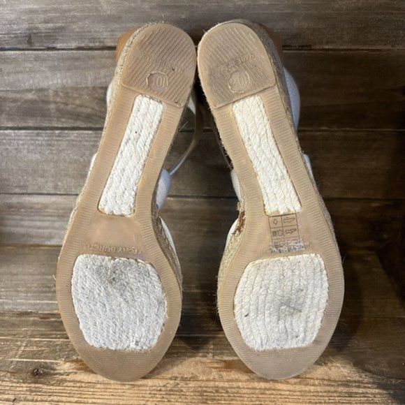 Womens Tory Burch Espadrille Ivory Canvas Wedge Heels Size 10.5 M GUC - Picture 5 of 6